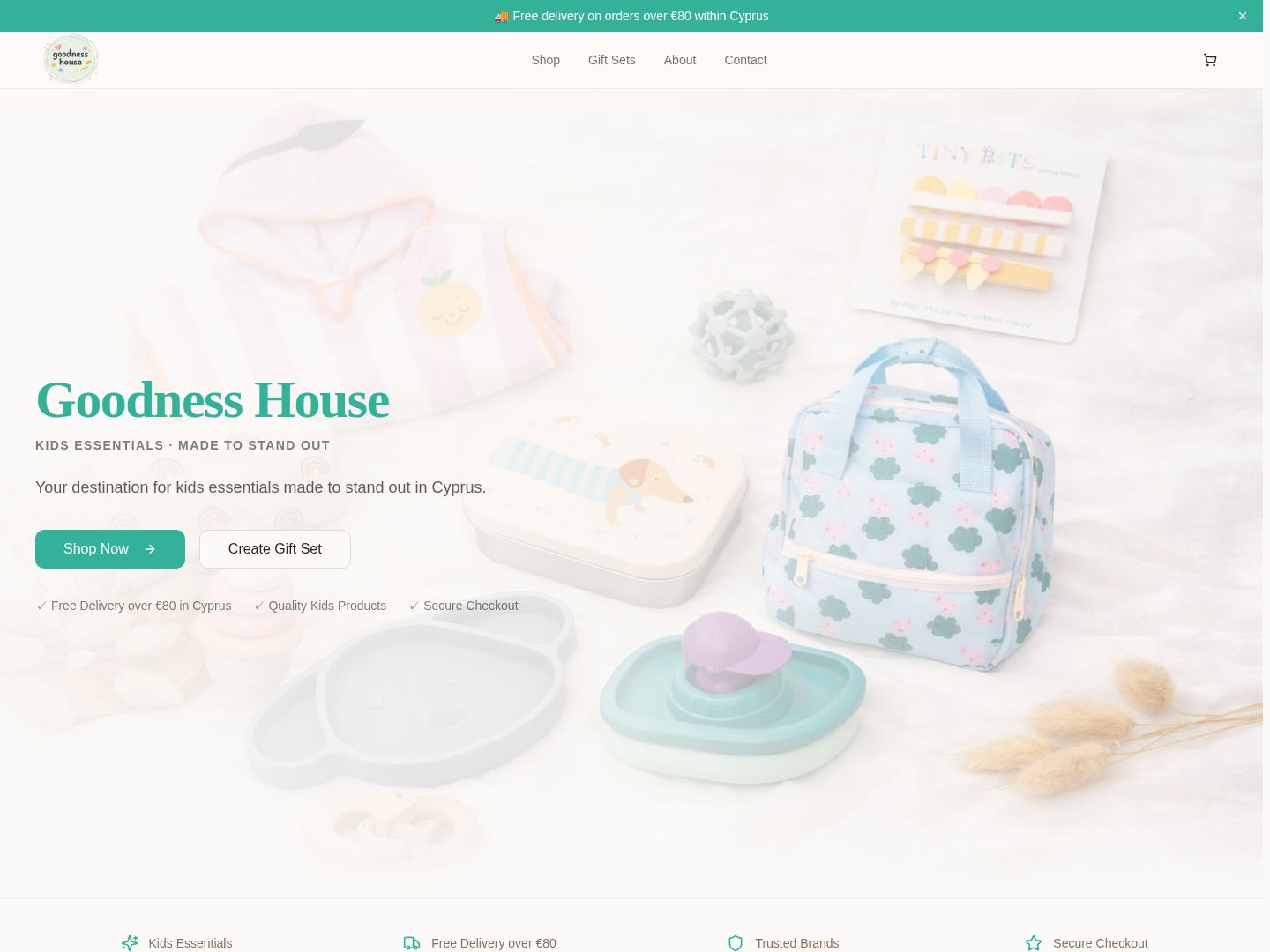 Goodness House kids essentials online store homepage